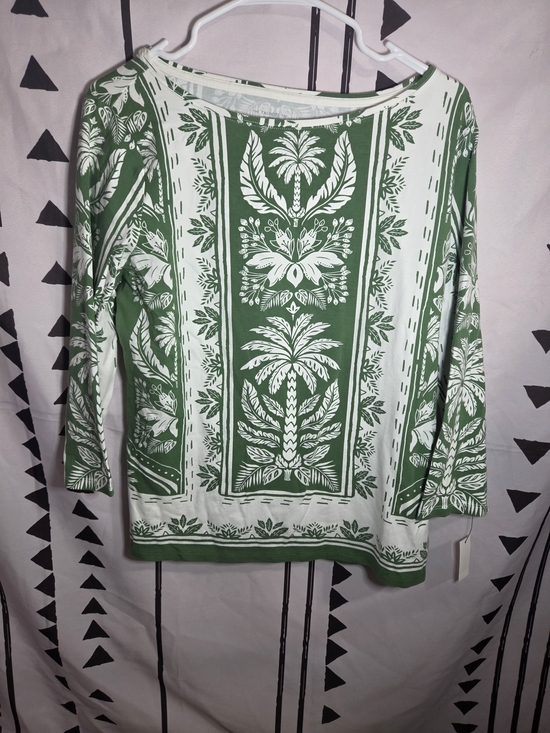 Talbots Tops - Talbots Green and White Botanical Print Boatneck Top
